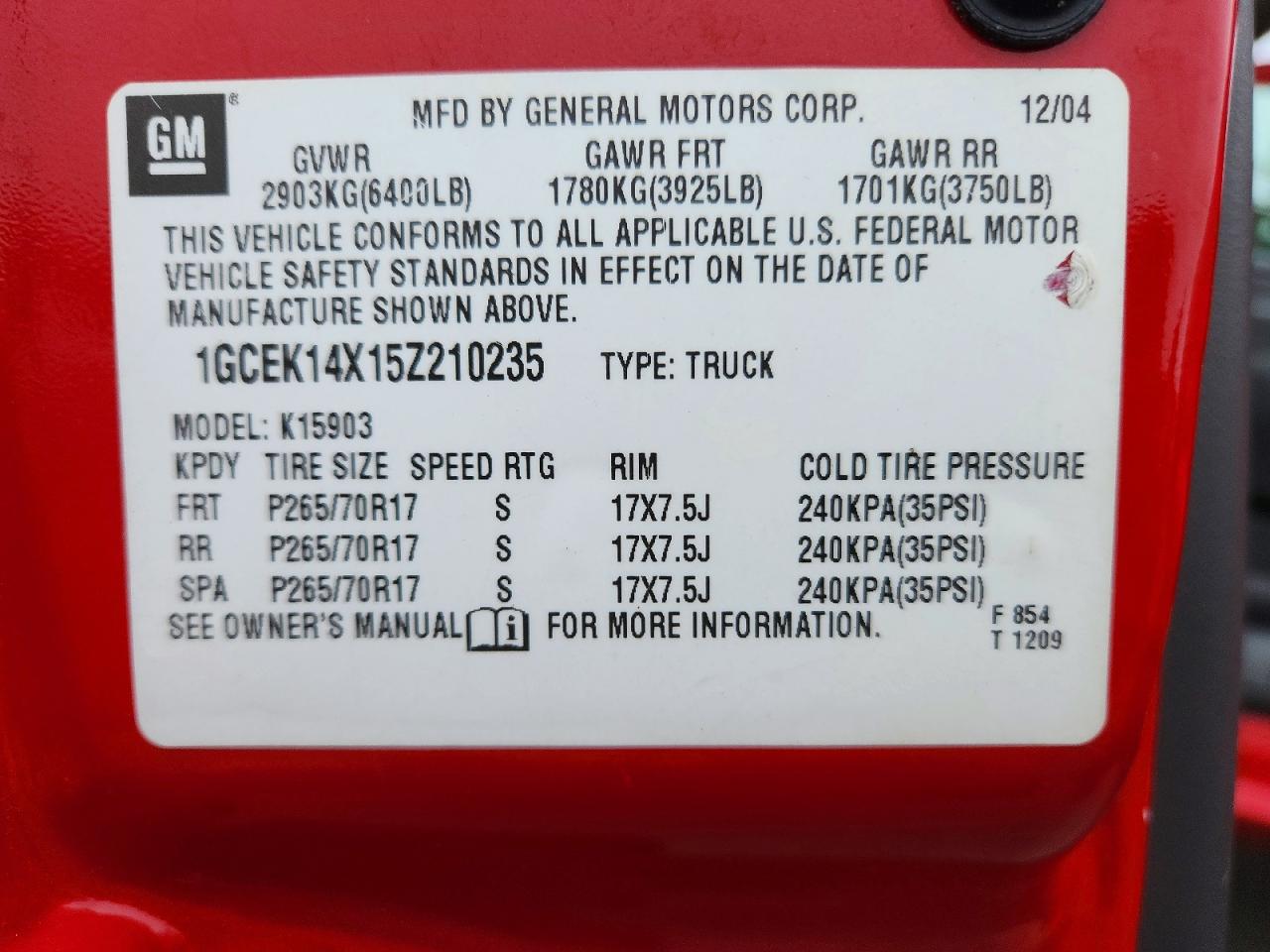 2005 Chevrolet Silverado K1500 Red vin: 1GCEK14X15Z210235