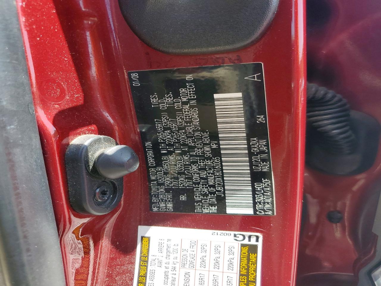 2008 Lexus Gx 470 Red vin: JTJBT20X180160065