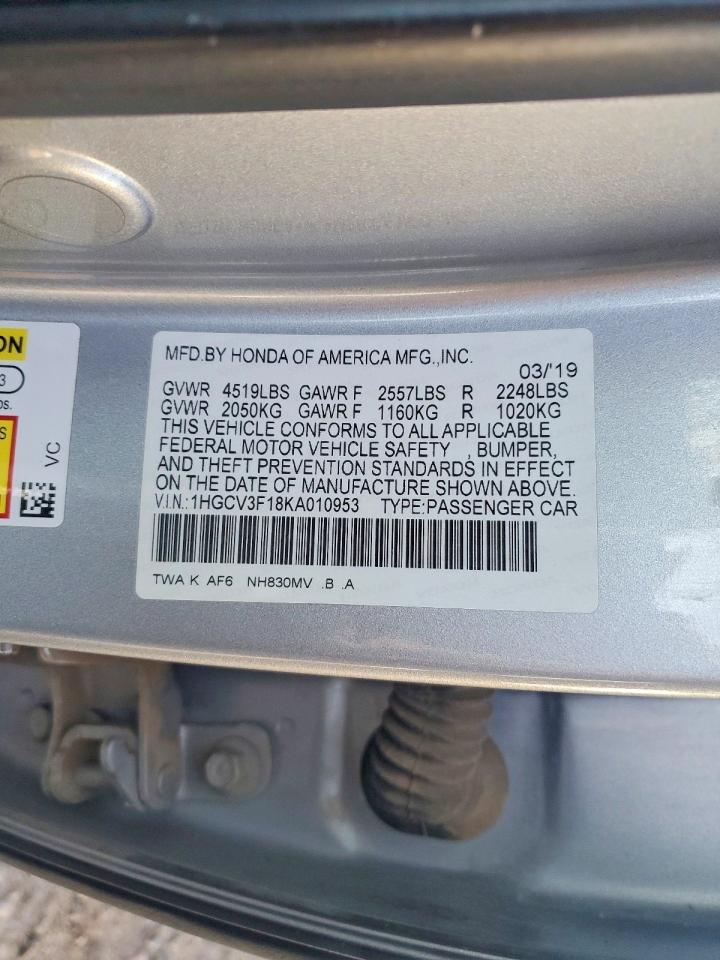 2019 Honda Accord Hybrid Silver vin: 1HGCV3F18KA010953
