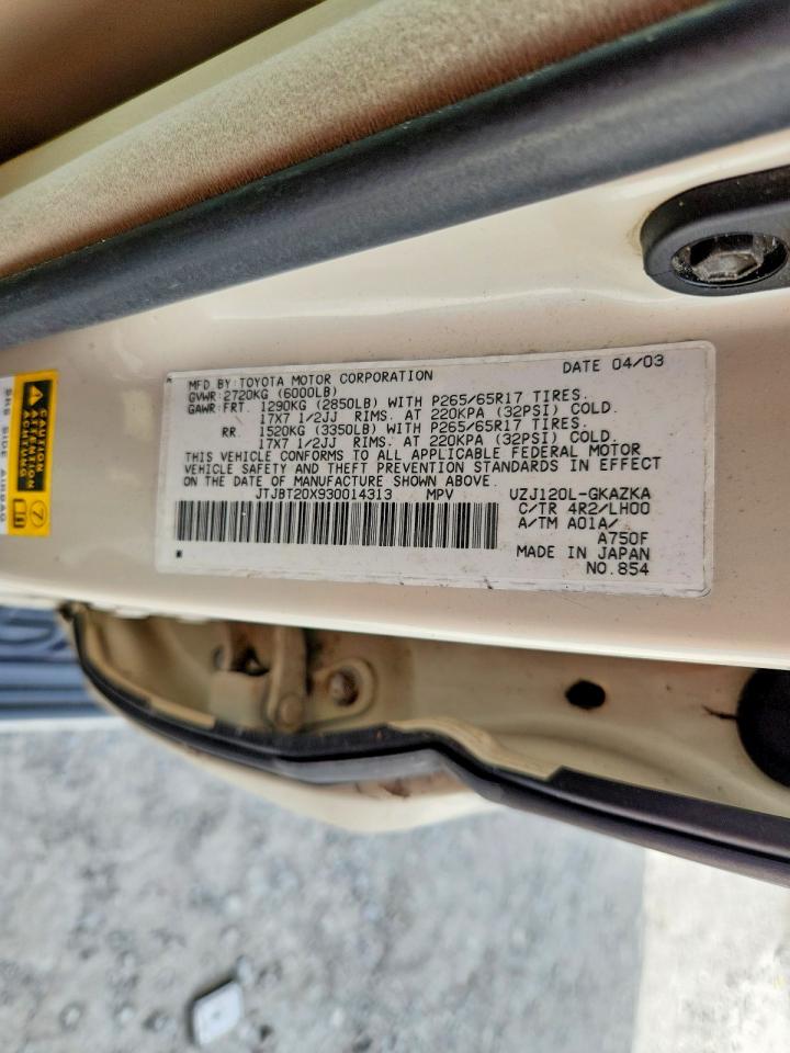 2003 Lexus Gx 470 Tan vin: JTJBT20X930014313