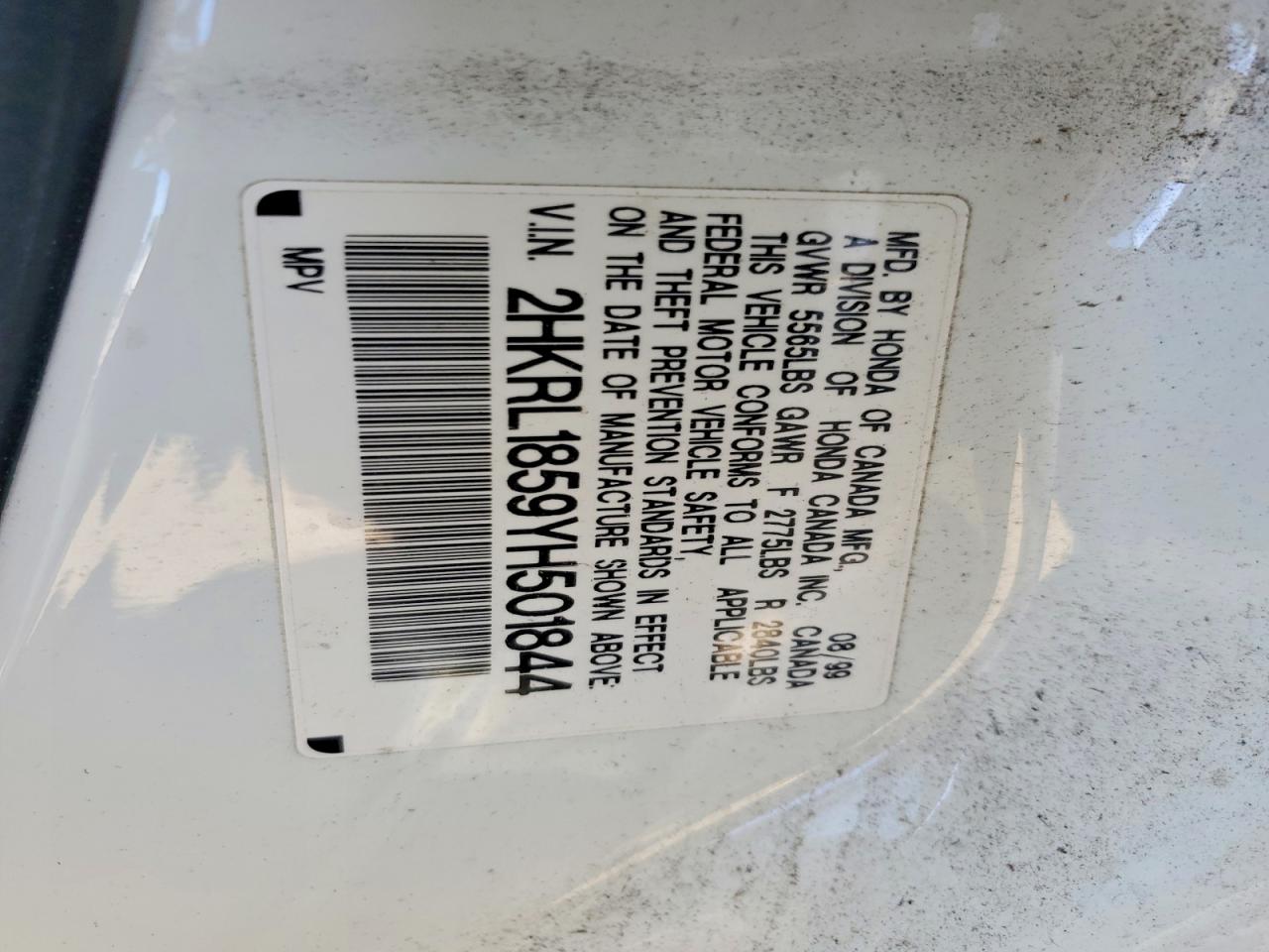 2000 Honda Odyssey Lx Белый vin: 2HKRL1859YH501844