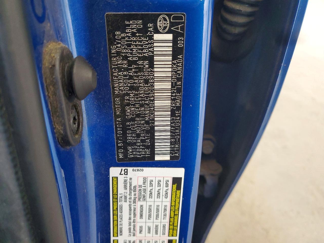 2009 Toyota Matrix Base Blue vin: 2T1KU40E49C038902