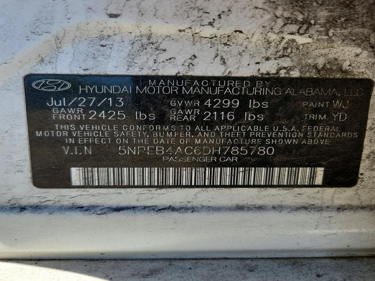 2013 Hyundai Sonata Gls White vin: 5NPEB4AC6DH785780