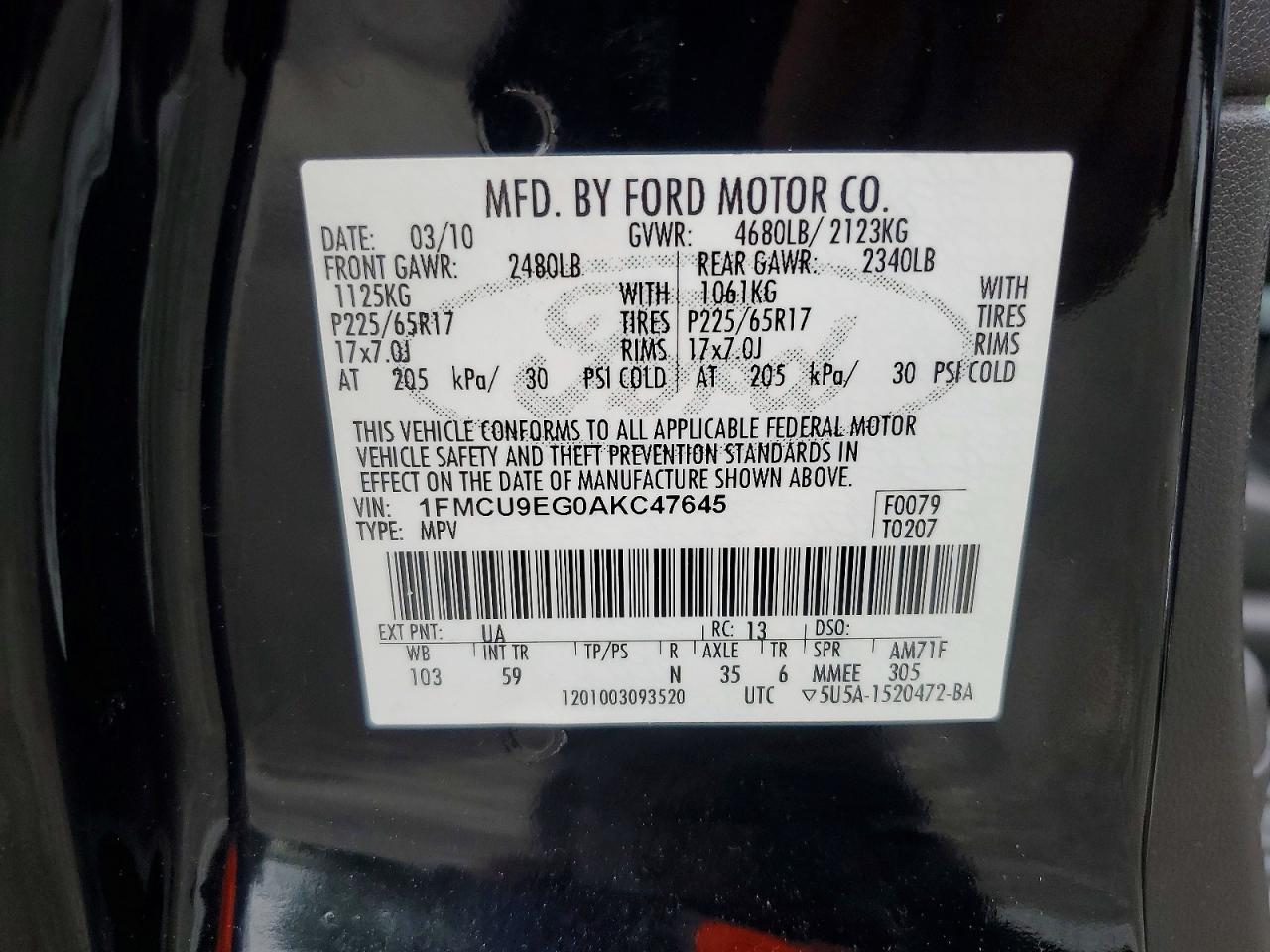 2010 Ford Escape Limited Черный vin: 1FMCU9EG0AKC47645