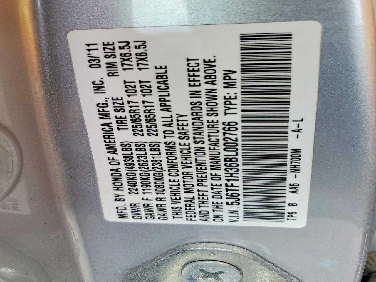 2011 Honda Accord Crosstour Ex Silver vin: 5J6TF1H36BL002766