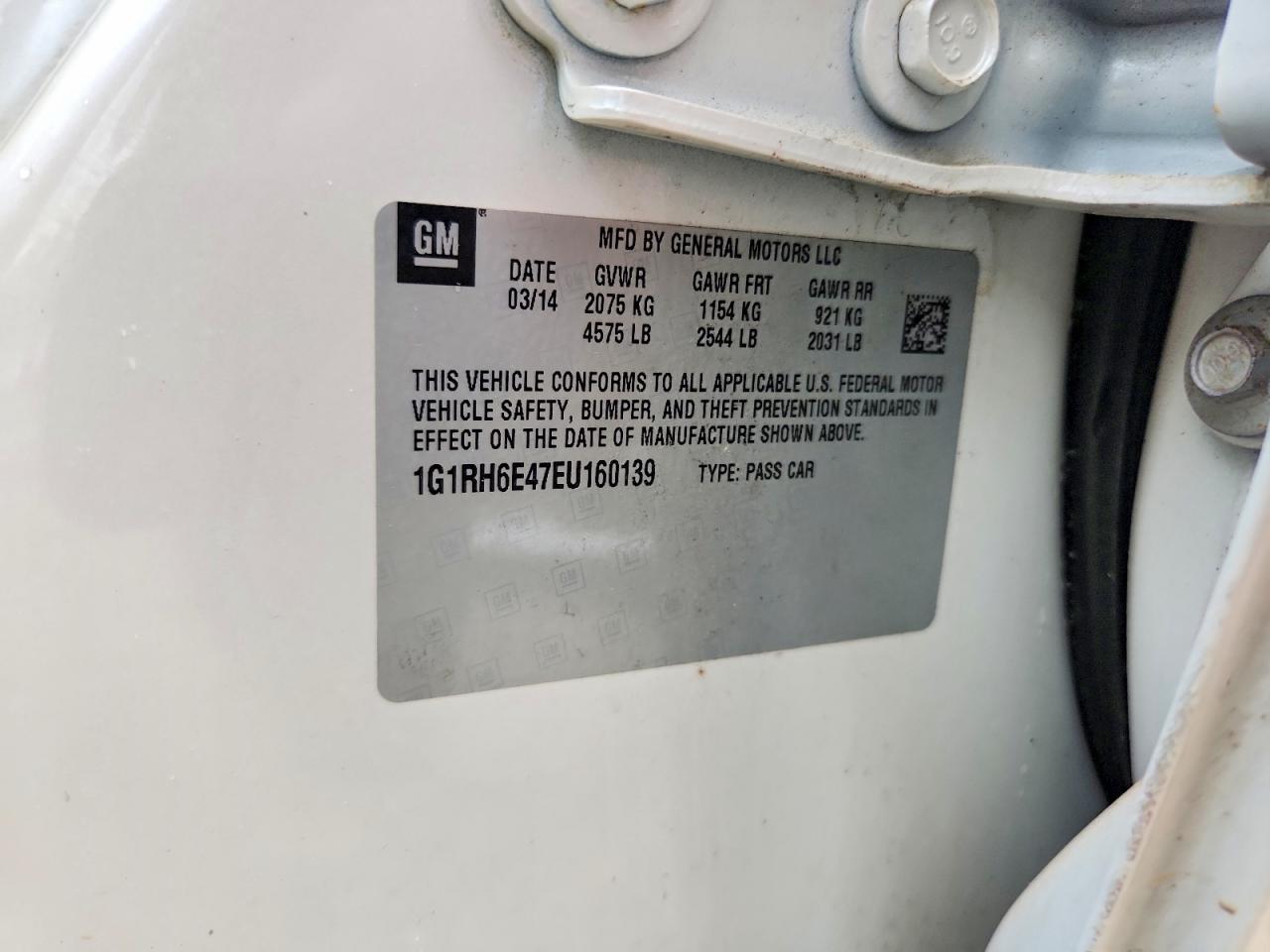 2014 Chevrolet Volt White vin: 1G1RH6E47EU160139