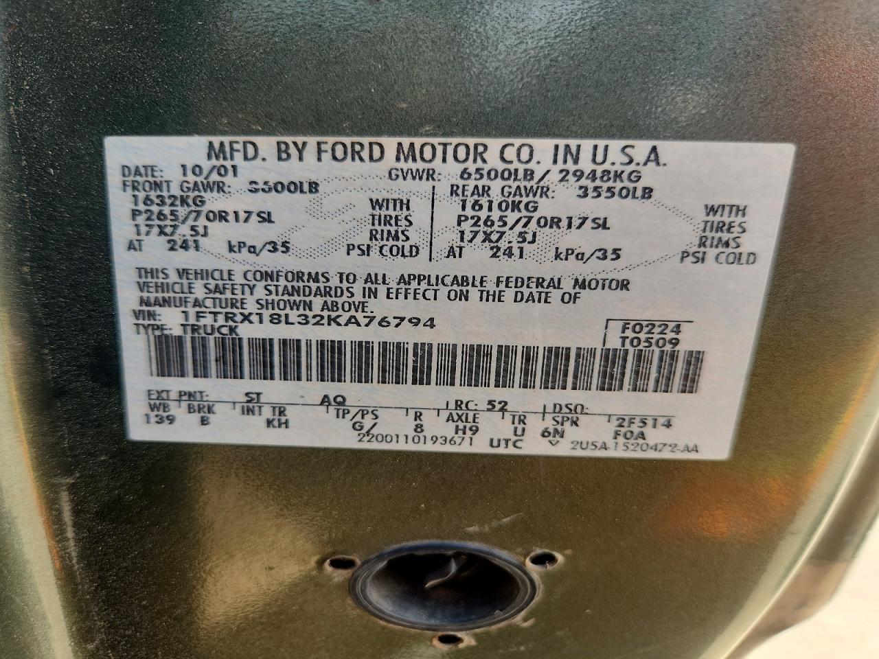 2002 Ford F150 Gray vin: 1FTRX18L32KA76794