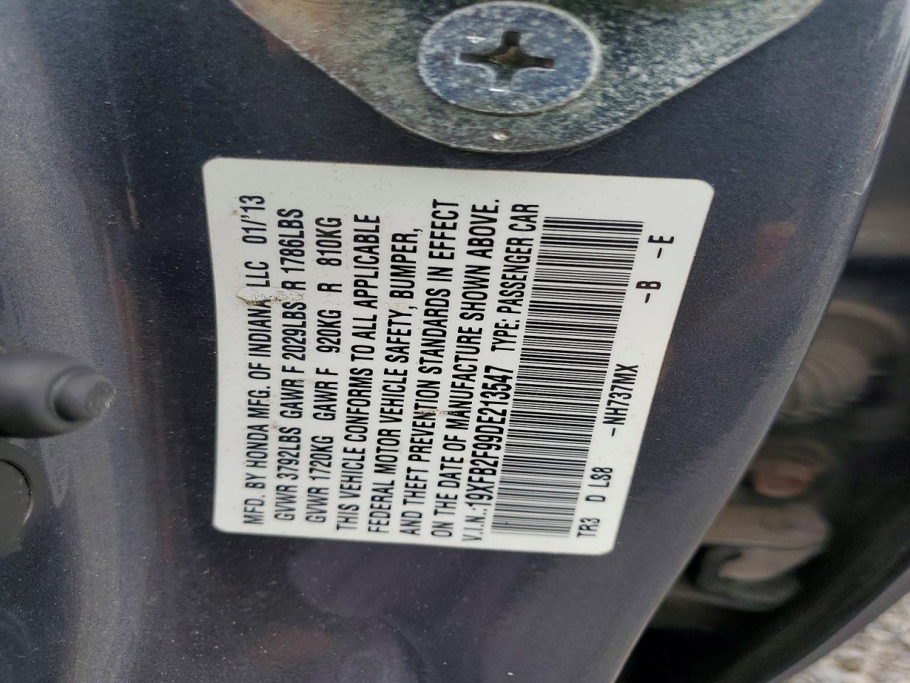 2013 Honda Civic Exl Gray vin: 19XFB2F99DE213547
