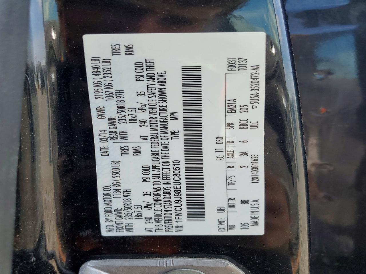 2014 Ford Escape Titanium Black vin: 1FMCU9J98EUC80510