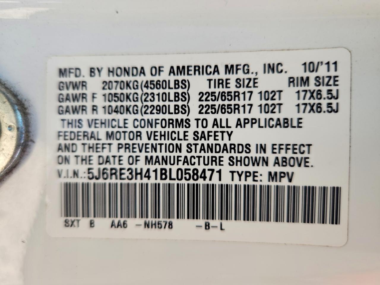 2011 Honda Cr-v Se White vin: 5J6RE3H41BL058471