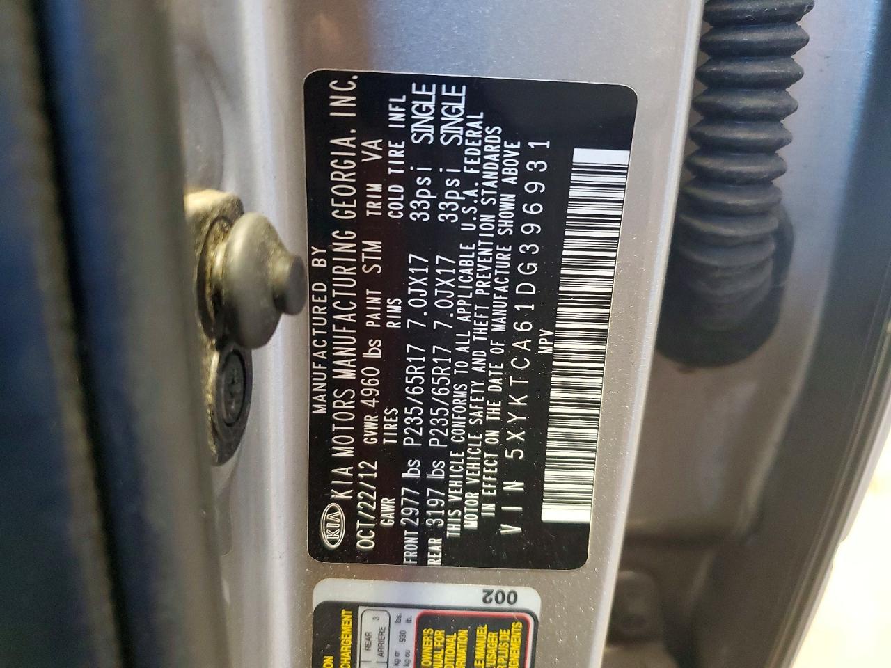 2013 Kia Sorento Lx Silver vin: 5XYKTCA61DG396931