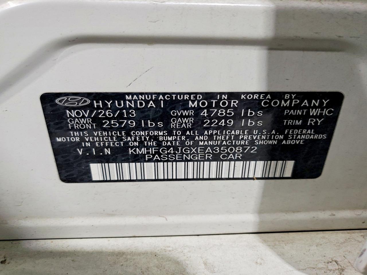 2014 Hyundai Azera Белый vin: KMHFG4JGXEA350872