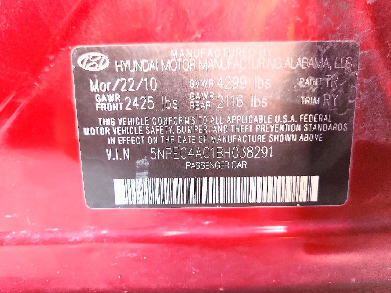 2011 Hyundai Sonata Se Red vin: 5NPEC4AC1BH038291