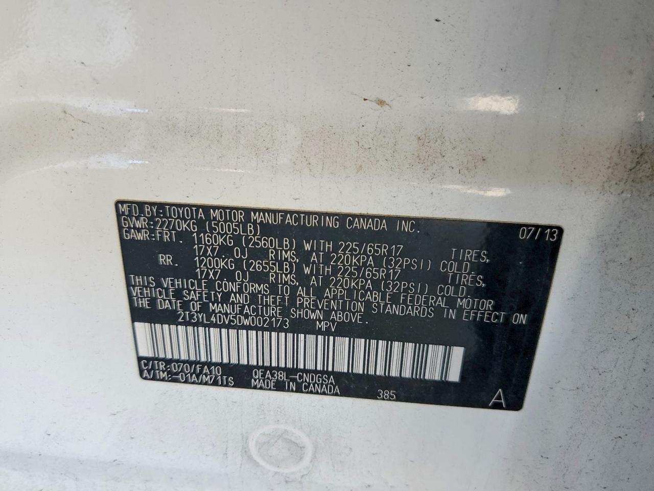 2013 Toyota Rav4 Ev Base White vin: 2T3YL4DV5DW002173