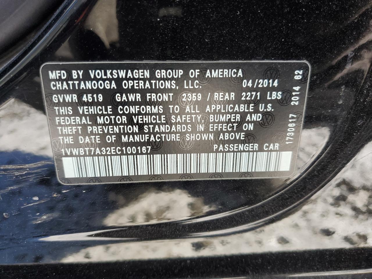 2014 Volkswagen Passat Se Black vin: 1VWBT7A32EC100167