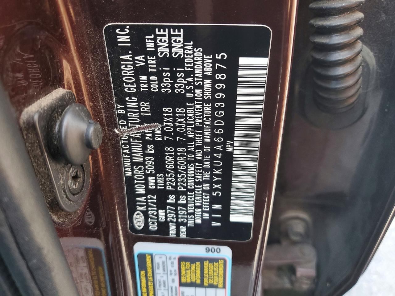 2013 Kia Sorento Ex Maroon vin: 5XYKU4A66DG399875