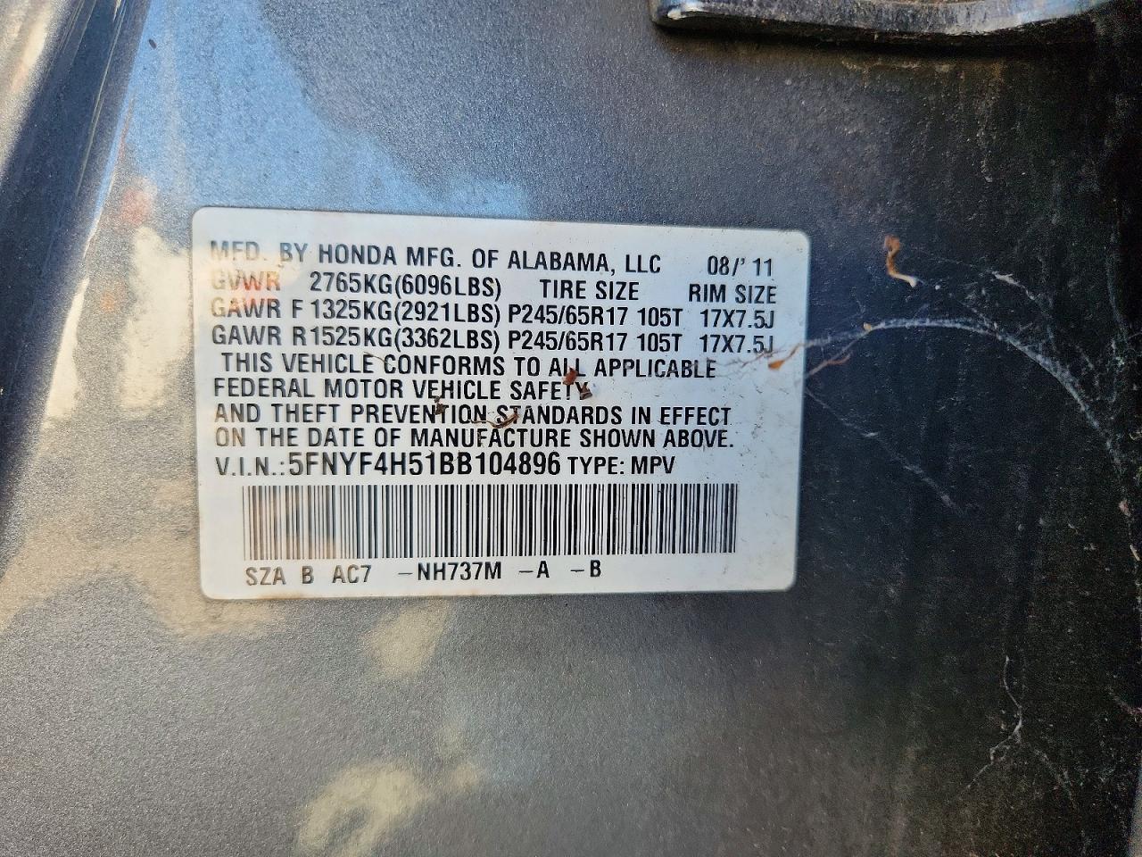 2011 Honda Pilot Exl Silver vin: 5FNYF4H51BB104896