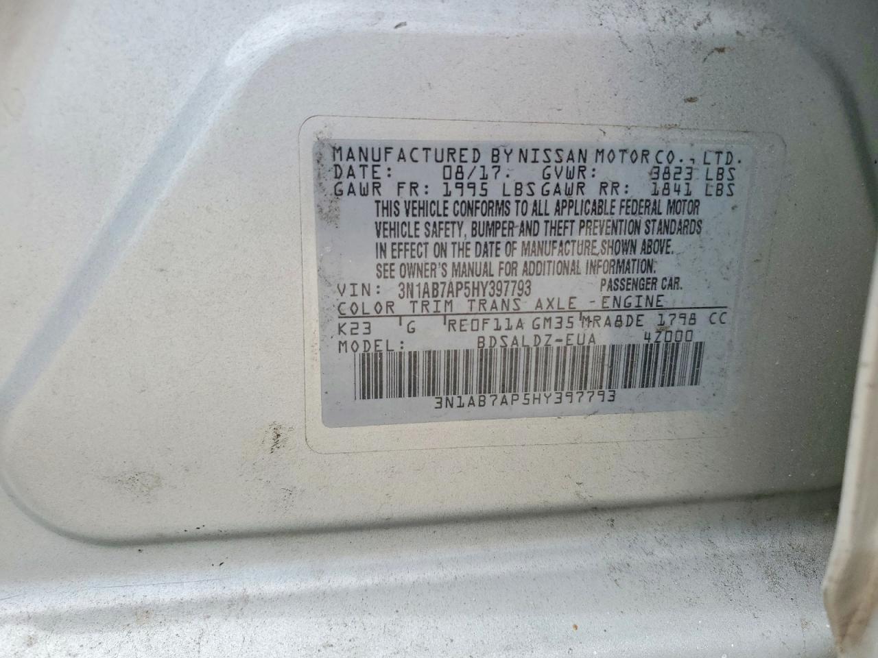 2017 Nissan Sentra Sv Silver vin: 3N1AB7AP5HY397793
