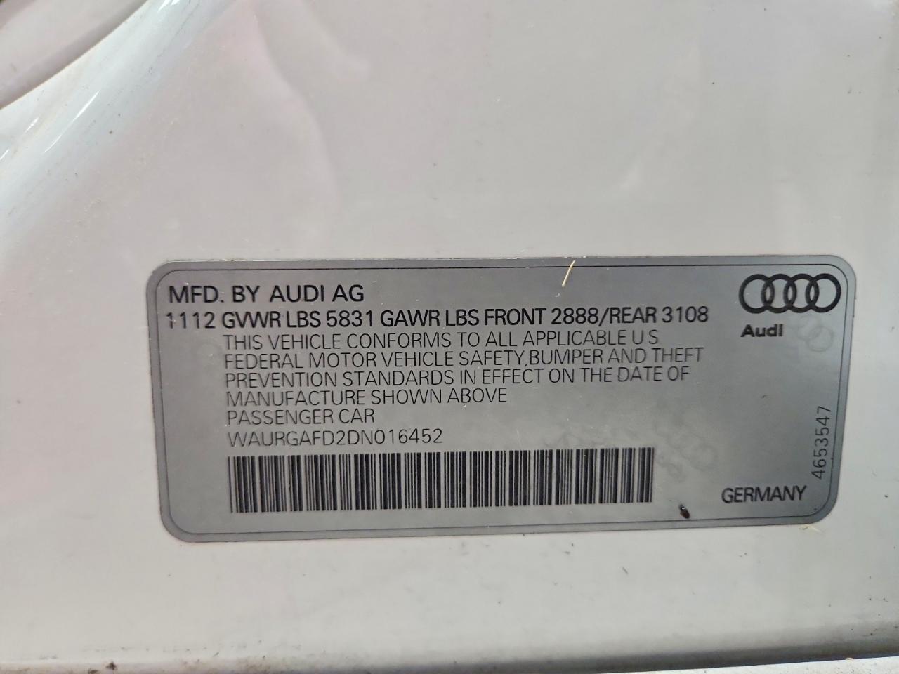2013 Audi A8 L Quattro Белый vin: WAURGAFD2DN016452