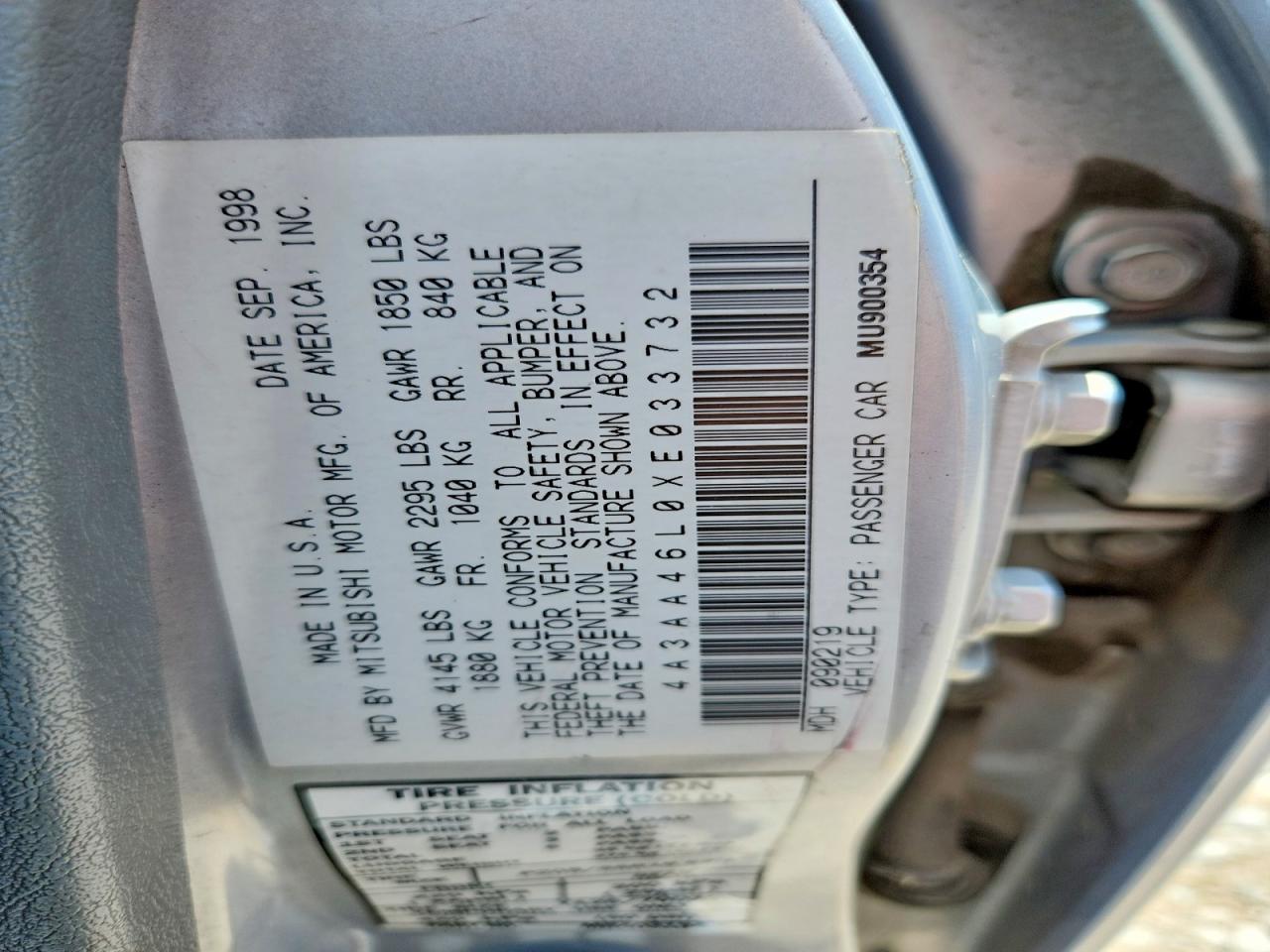 1999 Mitsubishi Galant Es Серебряный vin: 4A3AA46L0XE033732