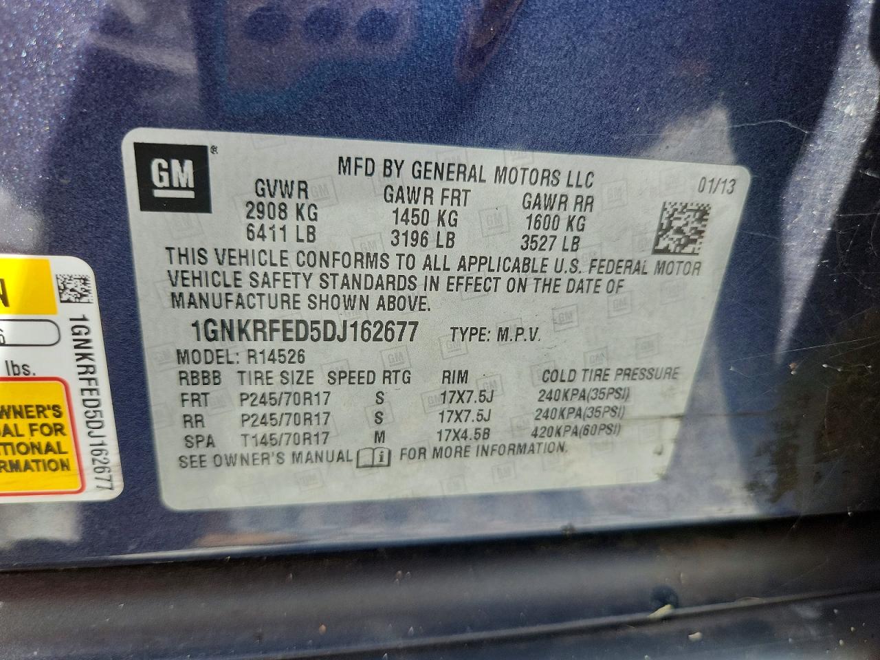 2013 Chevrolet Traverse Ls Blue vin: 1GNKRFED5DJ162677