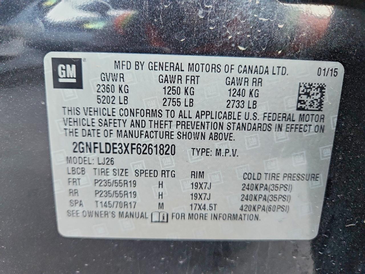 2015 Chevrolet Equinox Ltz Угольный vin: 2GNFLDE3XF6261820