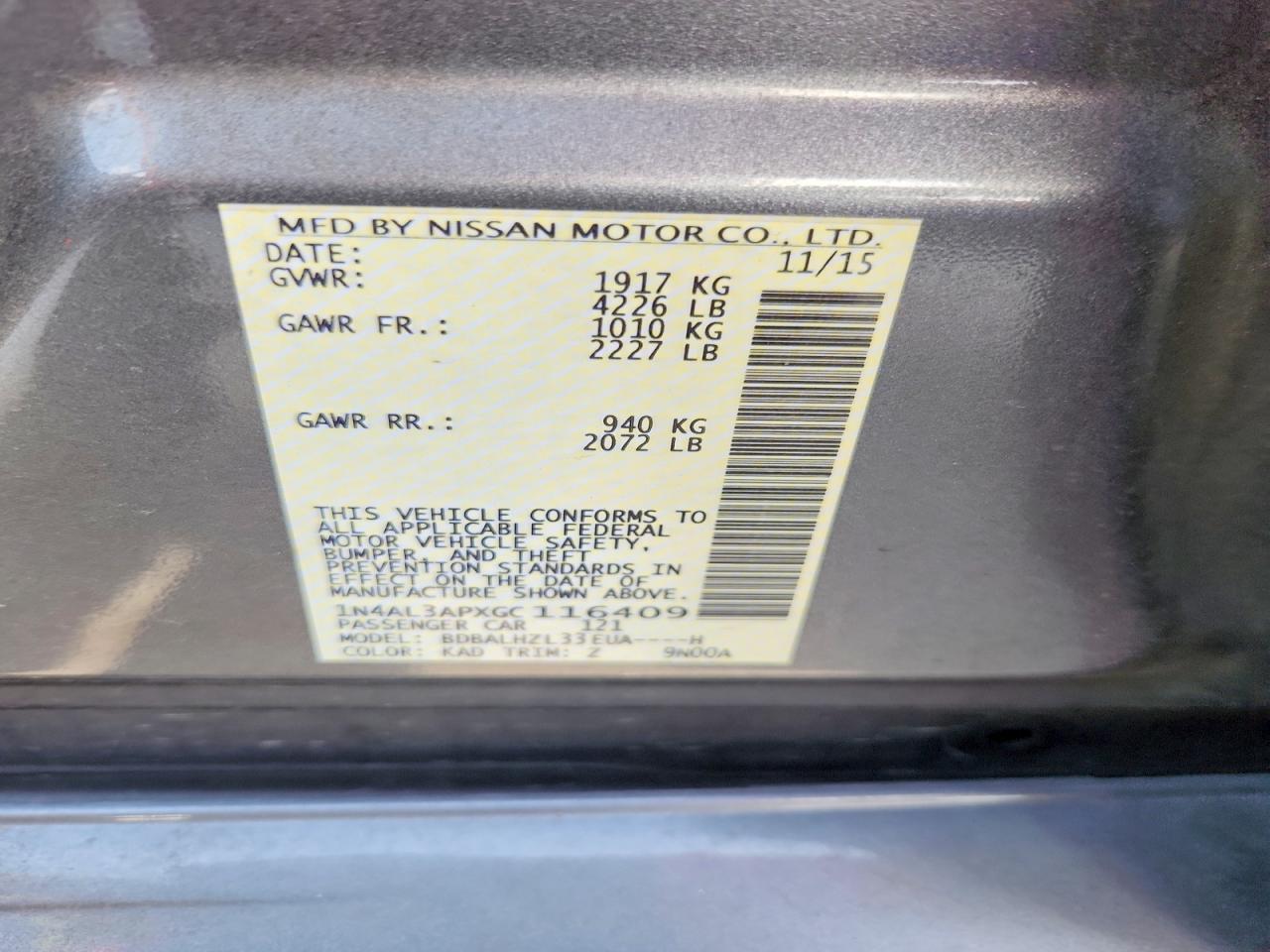 2016 Nissan Altima 2.5 Sr Gray vin: 1N4AL3APXGC116409