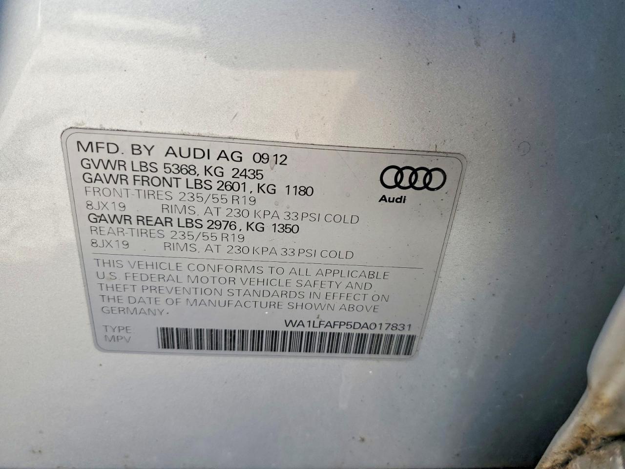 2013 Audi Q5 Premium Plus Silver vin: WA1LFAFP5DA017831