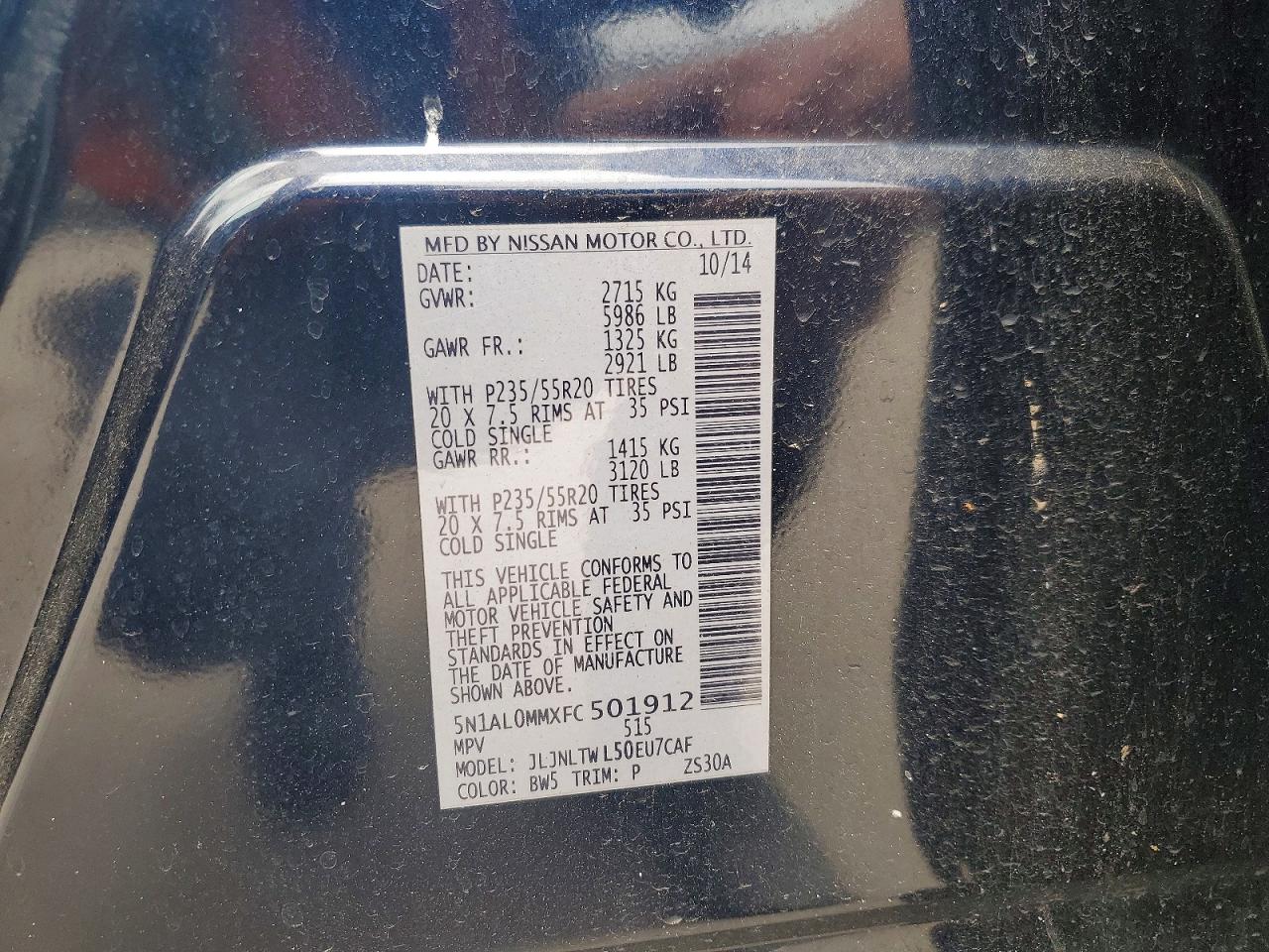 2015 Infiniti Qx60 Base Blue vin: 5N1AL0MMXFC501912