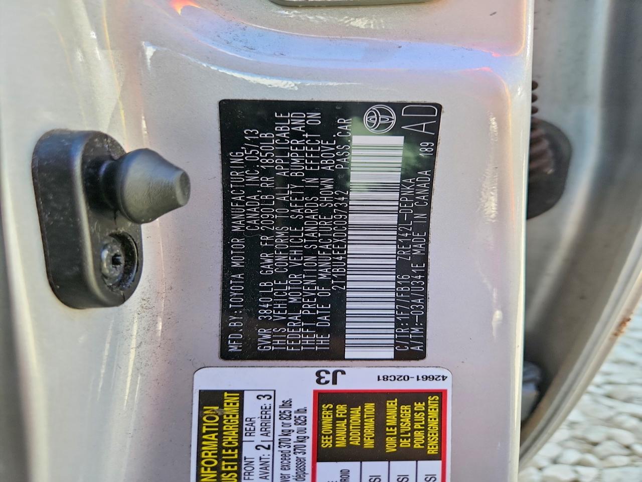 2013 Toyota Corolla Le Silver vin: 2T1BU4EEXDC097342
