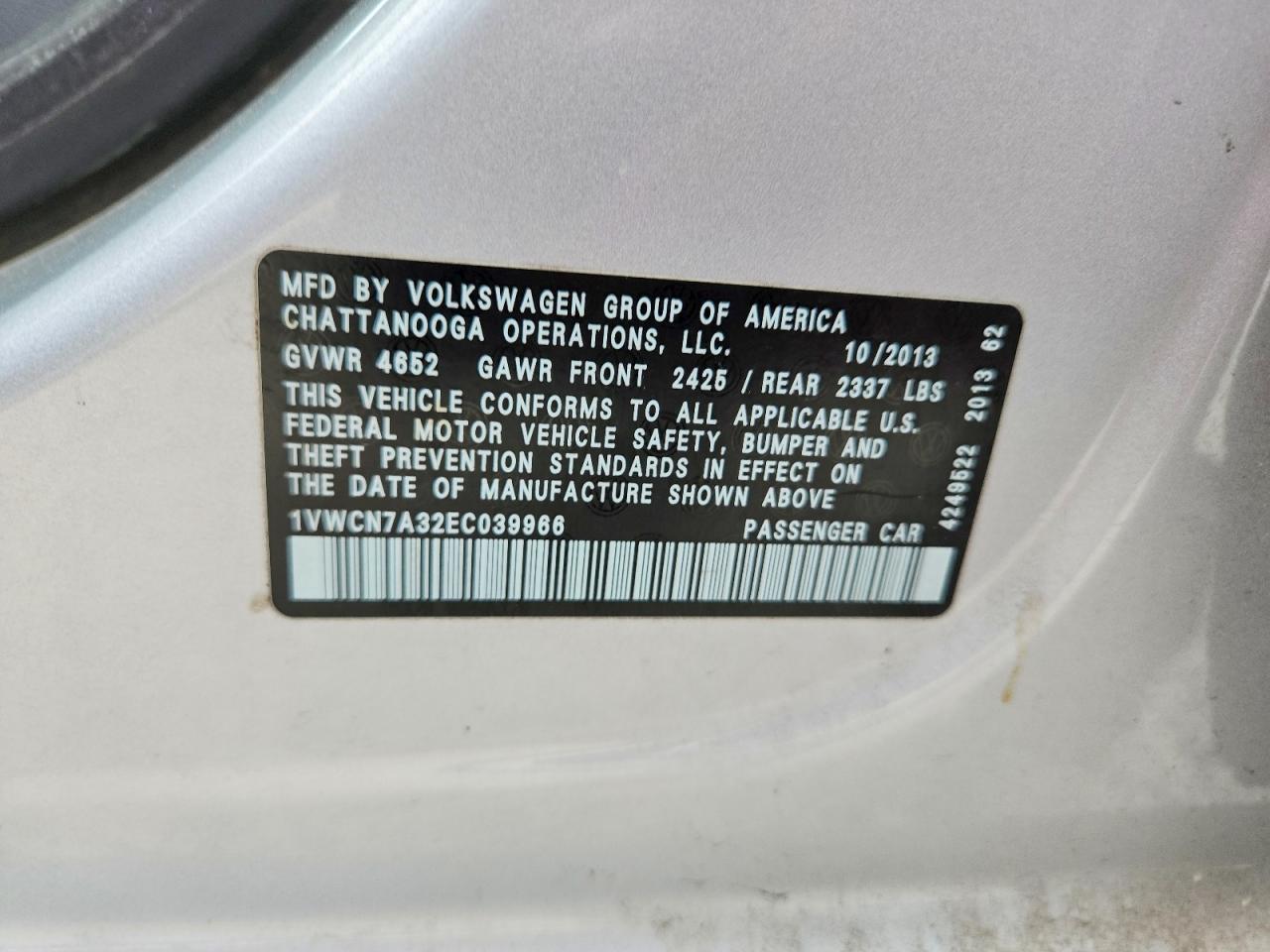2014 Volkswagen Passat Sel Silver vin: 1VWCN7A32EC039966