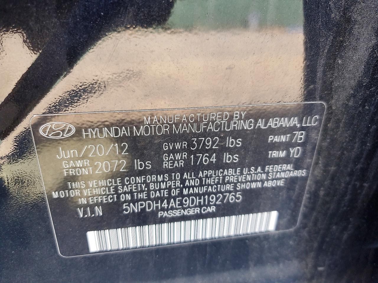 2013 Hyundai Elantra Limited Черный vin: 5NPDH4AE9DH192765