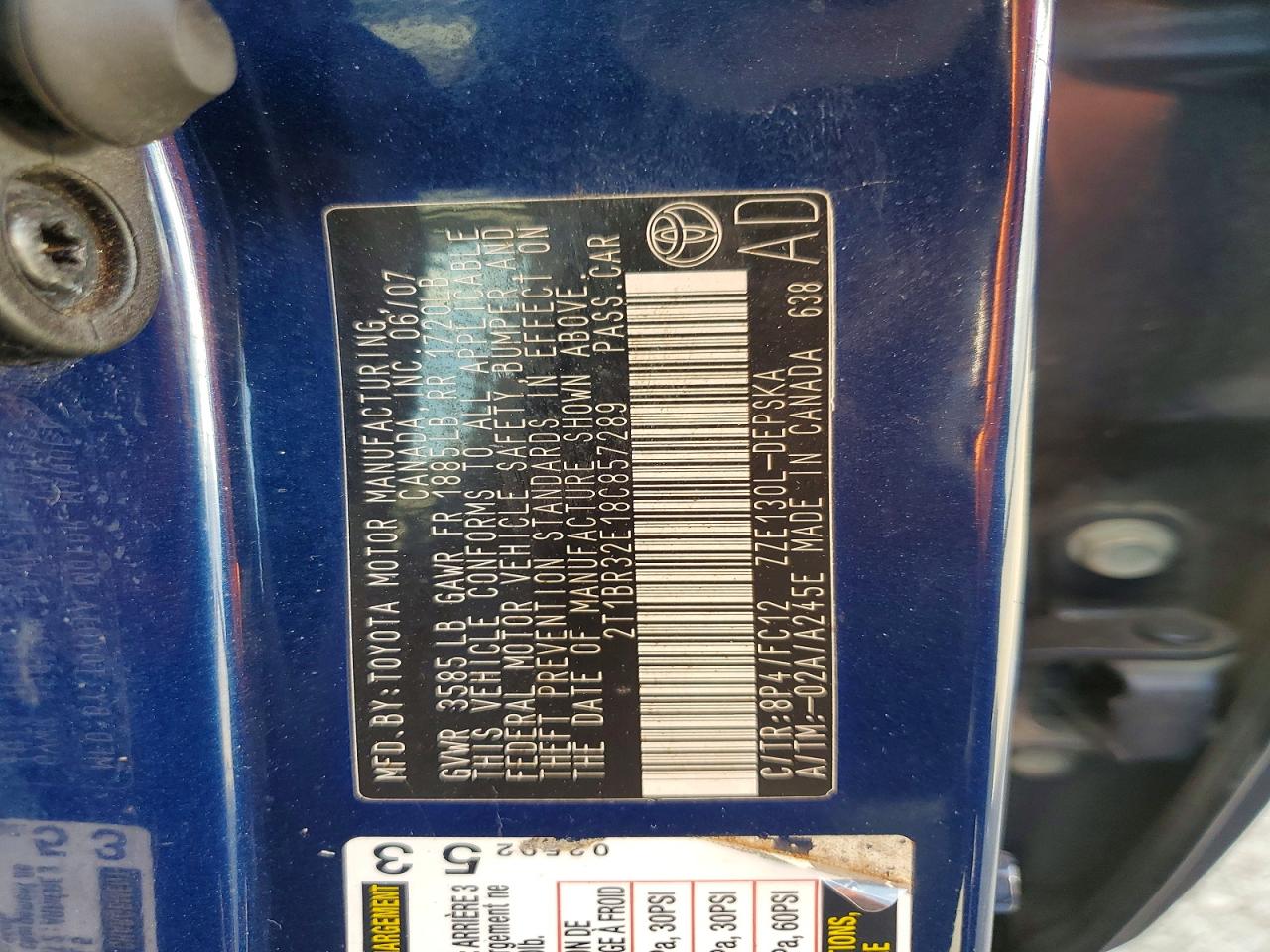 2008 Toyota Corolla S Blue vin: 2T1BR32E18C857289