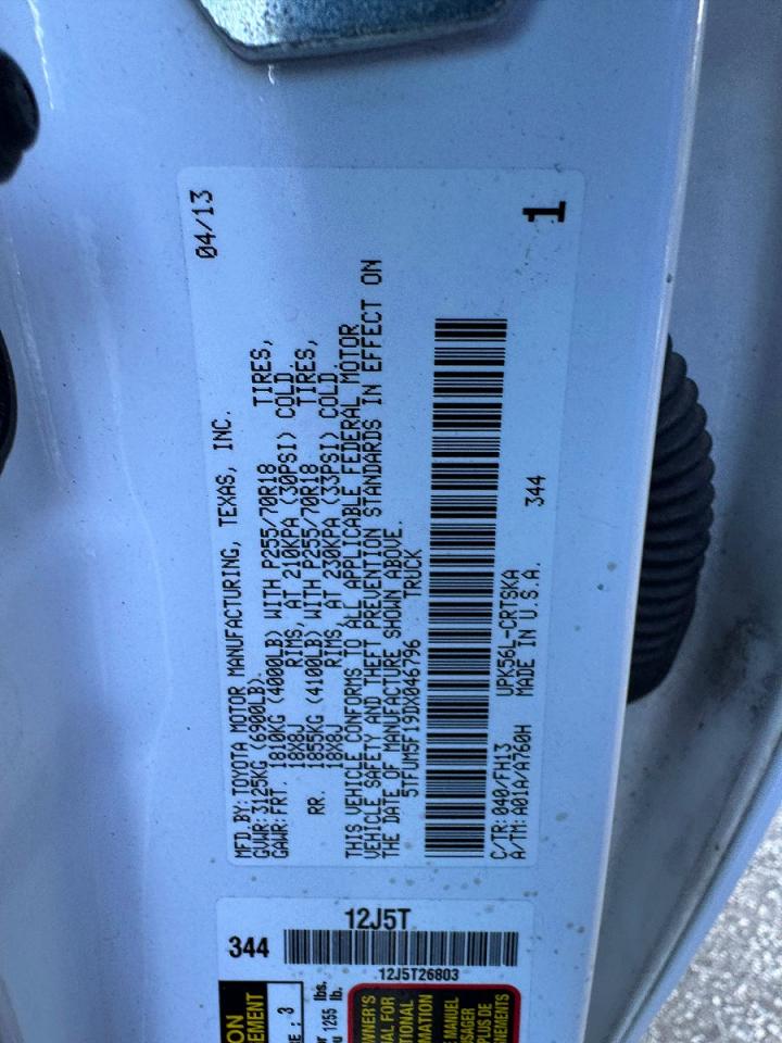 2013 Toyota Tundra Double Cab Sr5 White vin: 5TFUM5F19DX046796