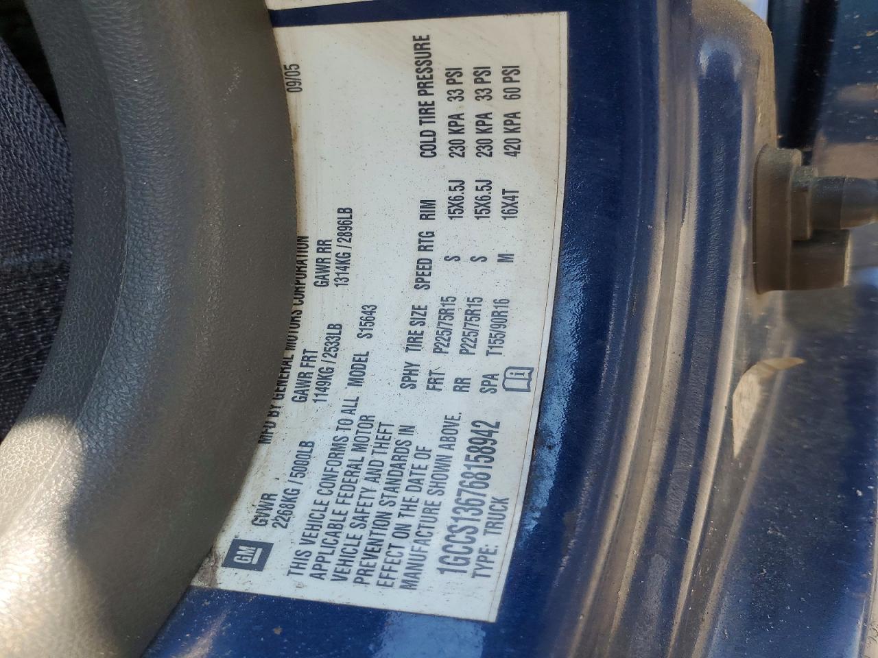 2006 Chevrolet Colorado Blue vin: 1GCCS136768158942
