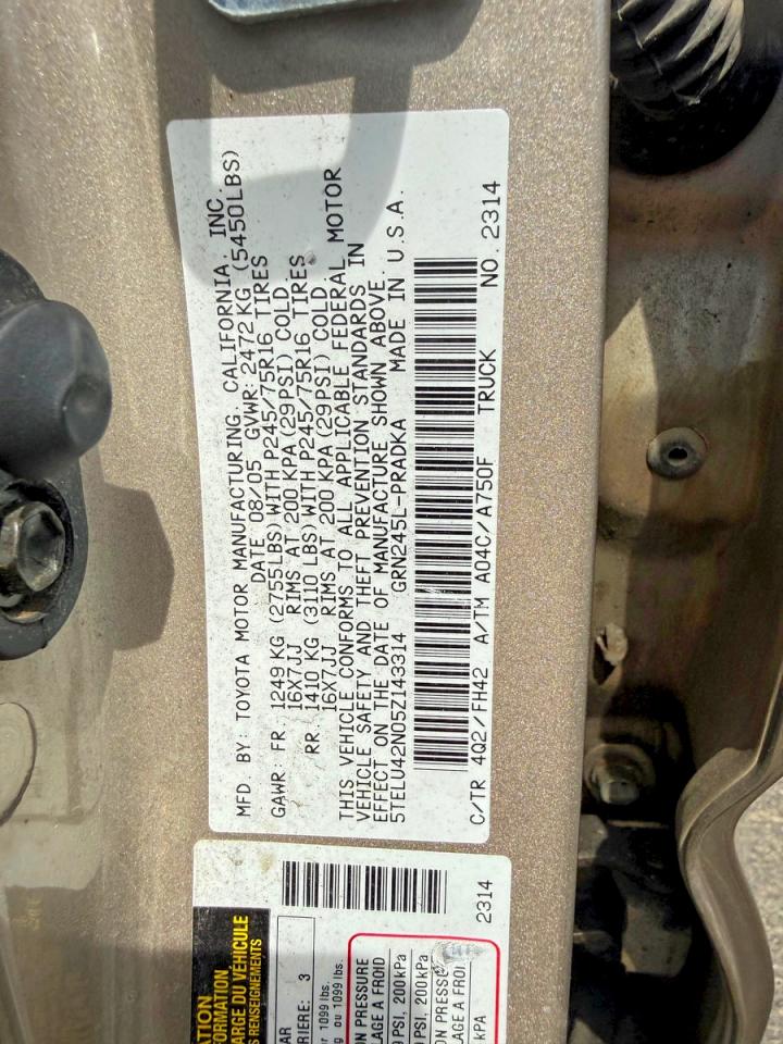2005 Toyota Tacoma Double Cab Gold vin: 5TELU42N05Z143314