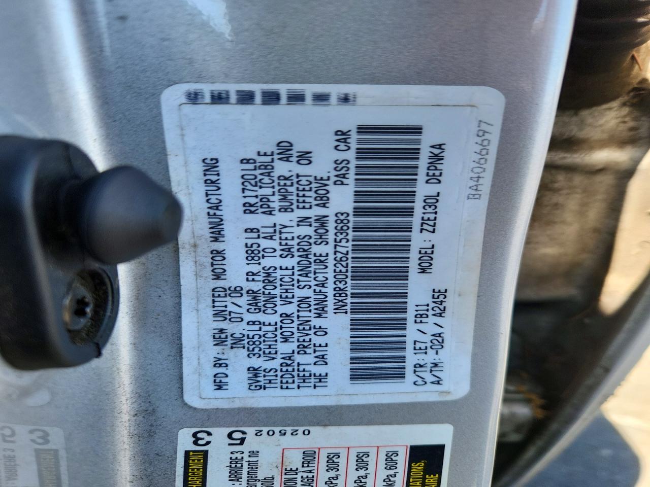 2006 Toyota Corolla Le Silver vin: 1NXBR30E26Z753683