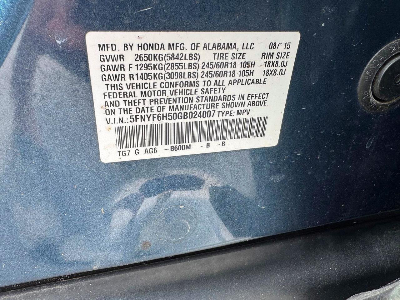 2016 Honda Pilot Exl Синий vin: 5FNYF6H50GB024007