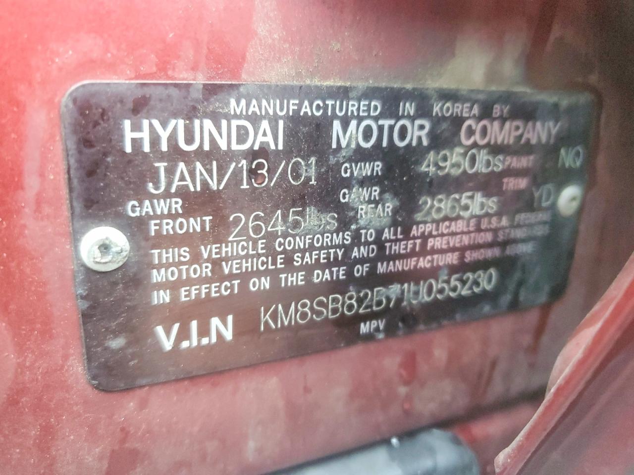 2001 Hyundai Santa Fe Gl Maroon vin: KM8SB82B71U055230
