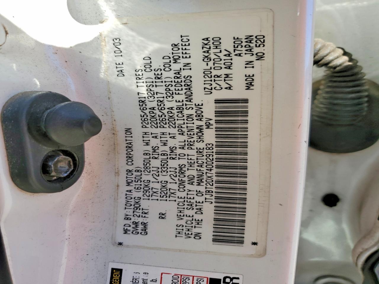 2004 Lexus Gx 470 White vin: JTJBT20X740029183