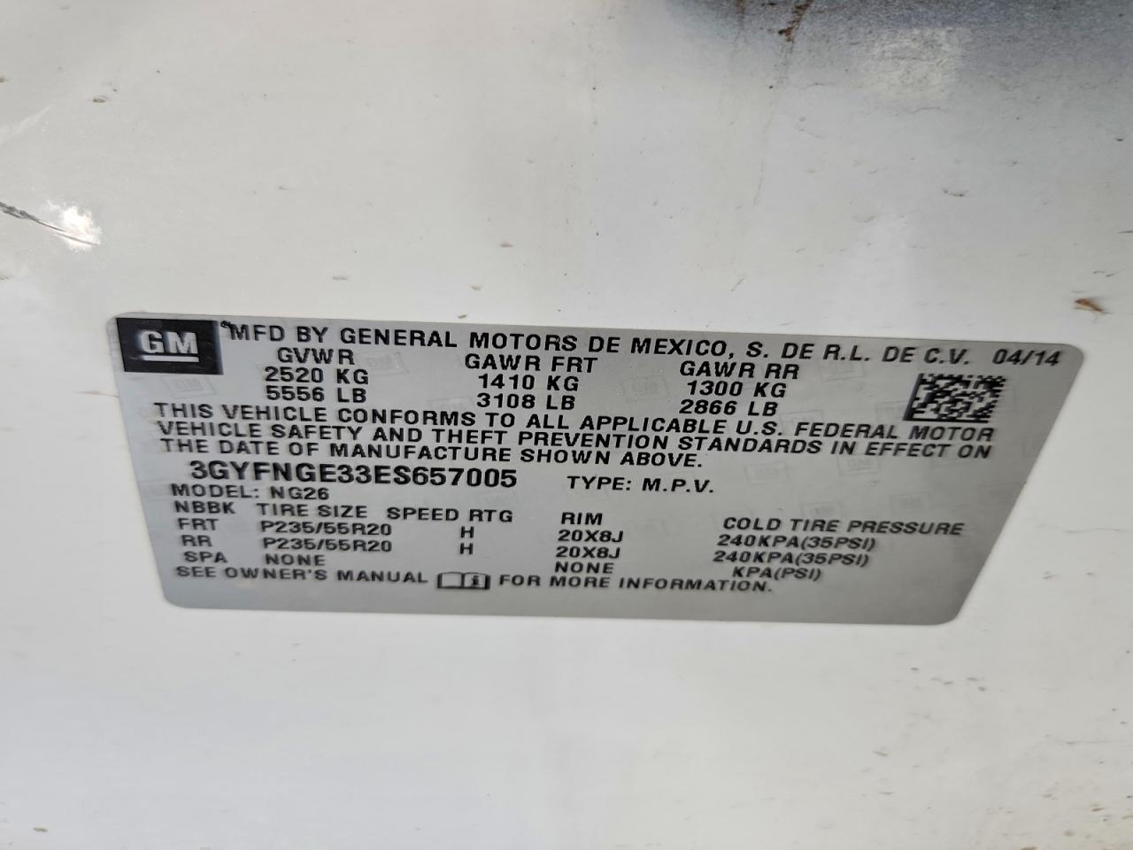 2014 Cadillac Srx Premium Collection White vin: 3GYFNGE33ES657005
