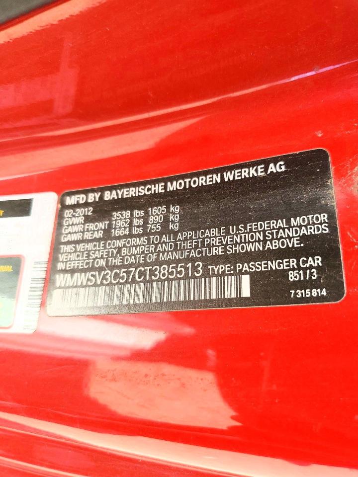 2012 Mini Cooper S Red vin: WMWSV3C57CT385513
