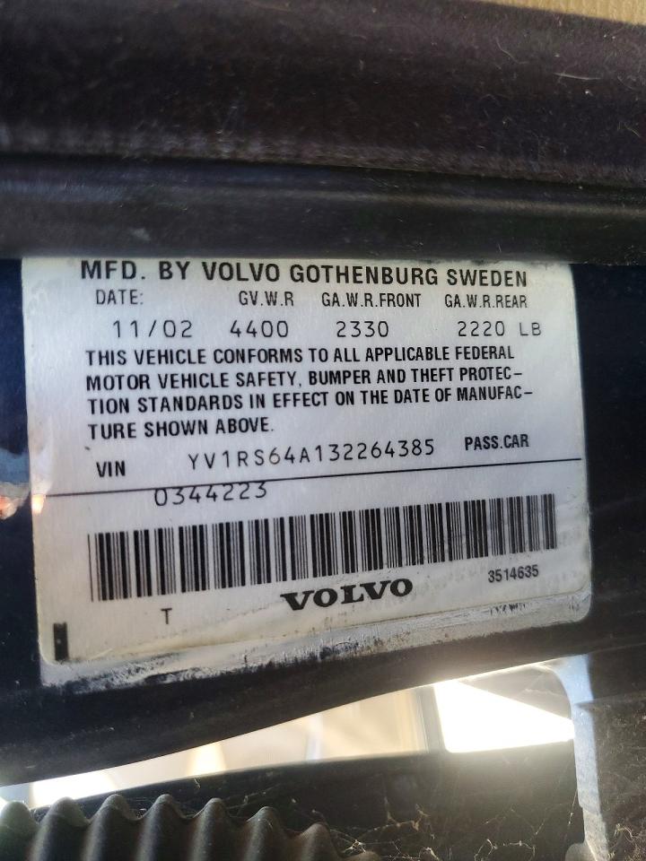 2003 Volvo S60 Blue vin: YV1RS64A132264385