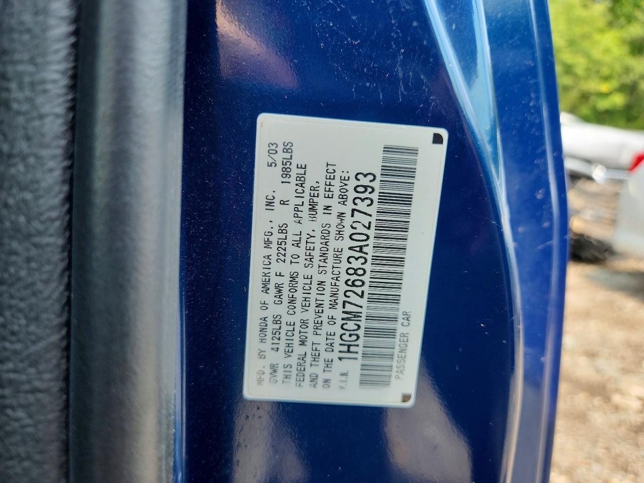 2003 Honda Accord Ex Синий vin: 1HGCM72683A027393