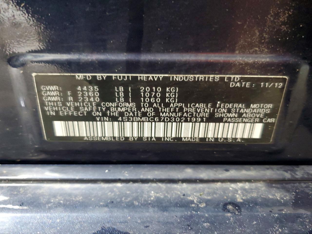 2013 Subaru Legacy 2.5i Premium Blue vin: 4S3BMBC67D3021991