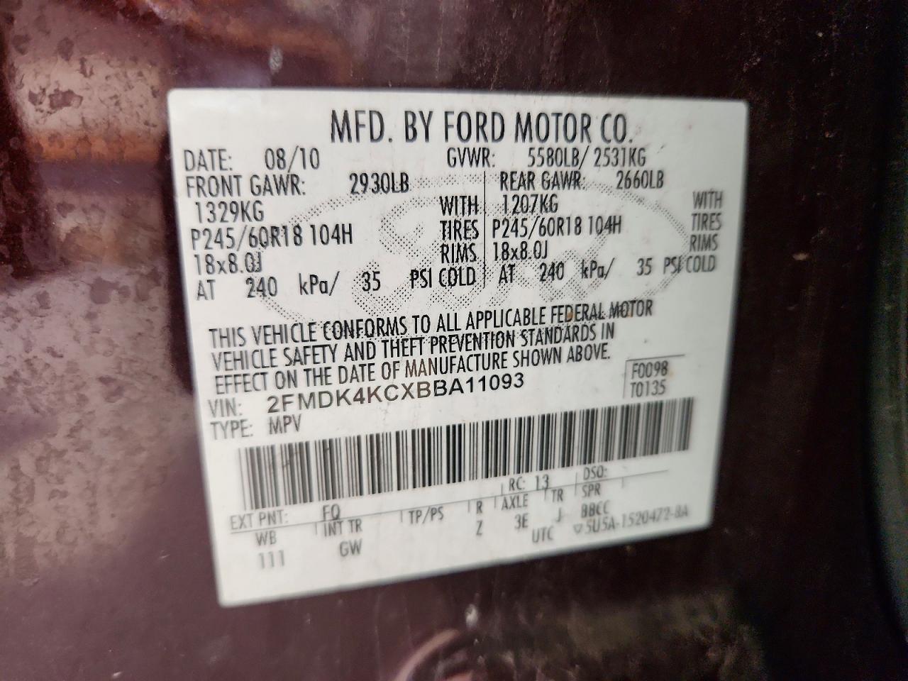 2011 Ford Edge Limited Burgundy vin: 2FMDK4KCXBBA11093