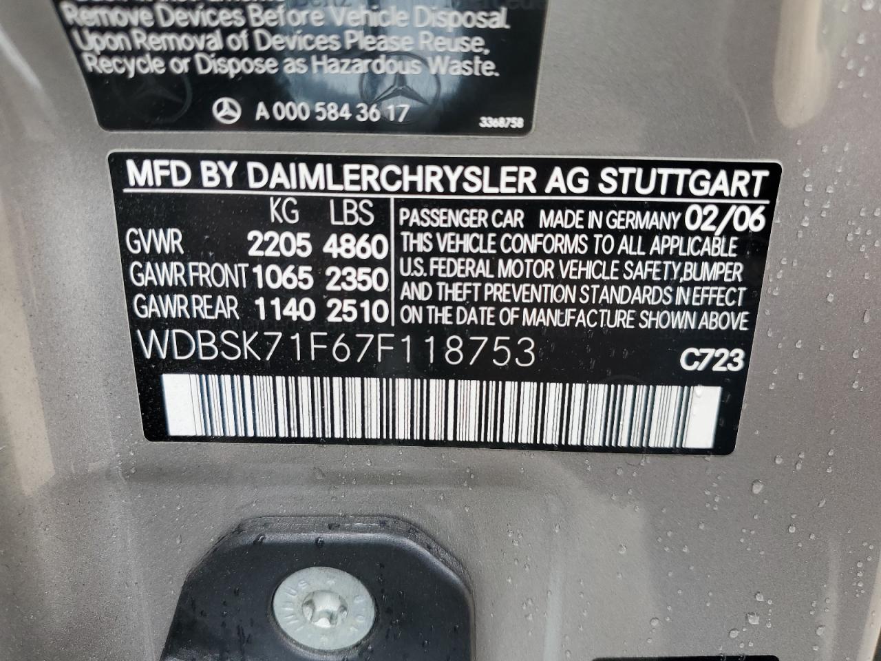 2007 Mercedes-benz Sl 550 Gray vin: WDBSK71F67F118753