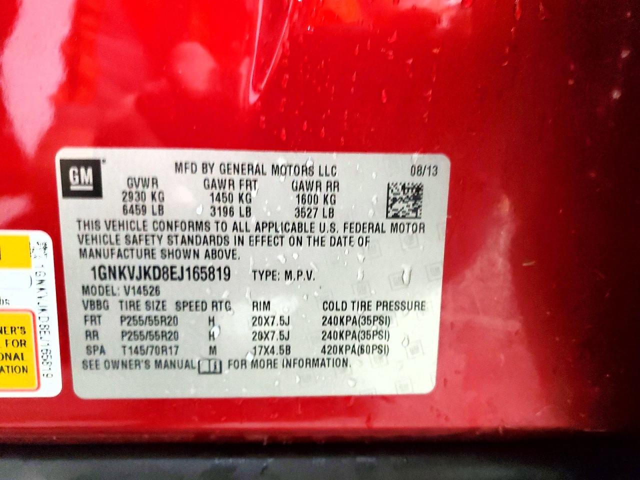 2014 Chevrolet Traverse Ltz Красный vin: 1GNKVJKD8EJ165819