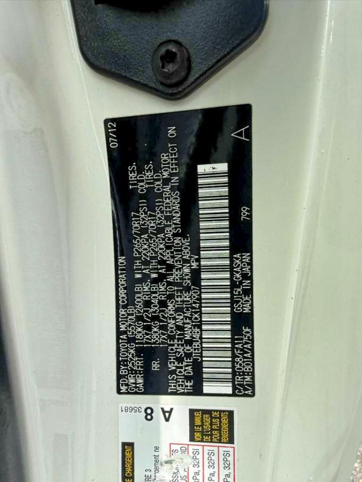 2012 Toyota Fj Cruiser Base White vin: JTEBU4BF1CK147907