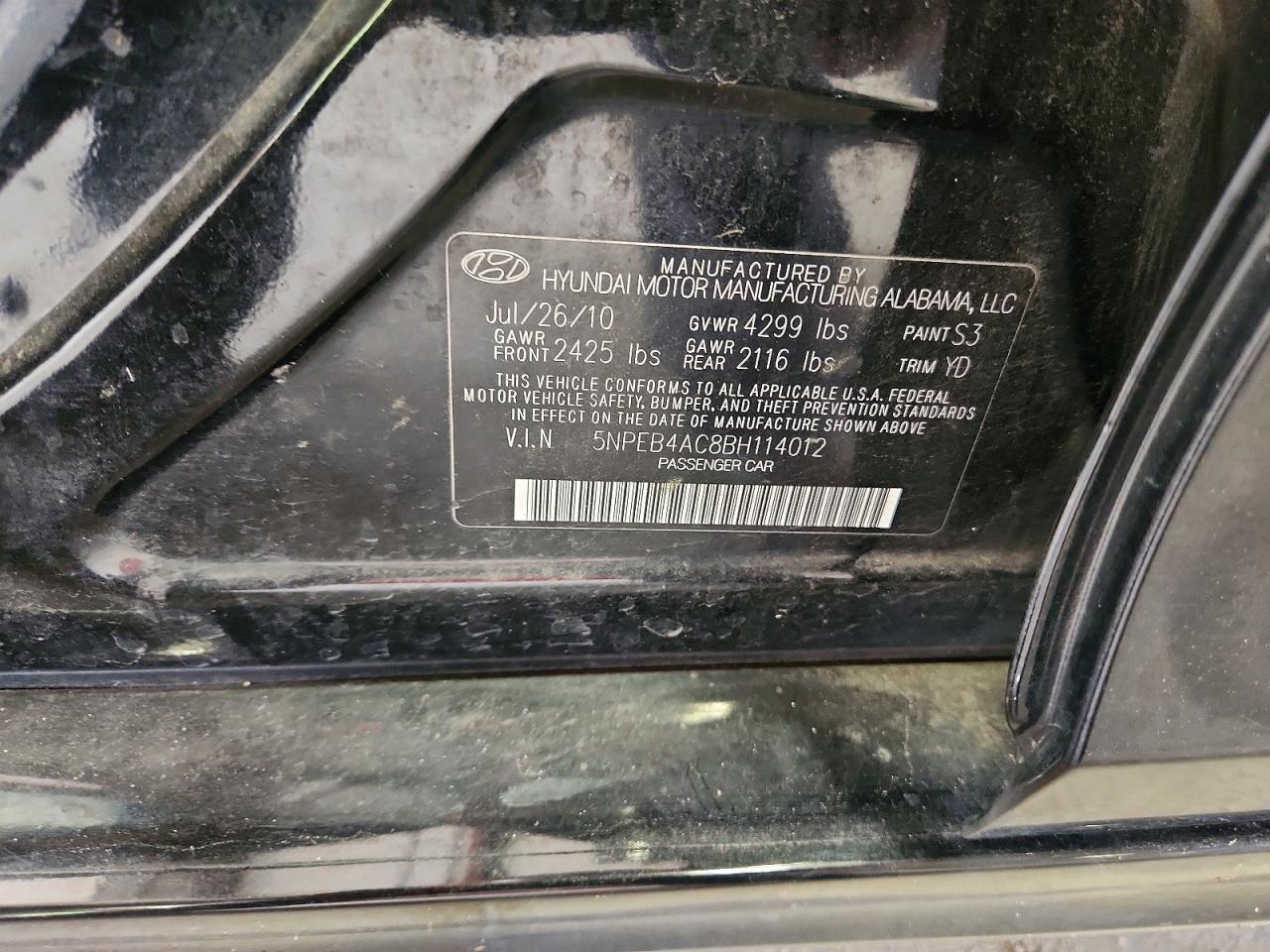 2011 Hyundai Sonata Gls Черный vin: 5NPEB4AC8BH114012